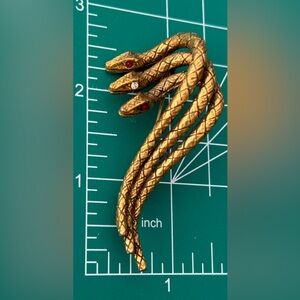 Vintage Triple Snake Gold Tone Brooch